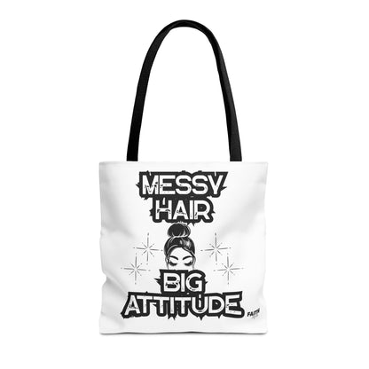 FaithStyles Tote Bag — "Messy Hair Big Attitude" Graphic Tote for Stylish Women