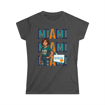 Miami Dolphins Women’s Softstyle Tee - Casual Sportswear, Game Day Outfit, Fan Apparel, Gift for Her, Miami Football Shirt