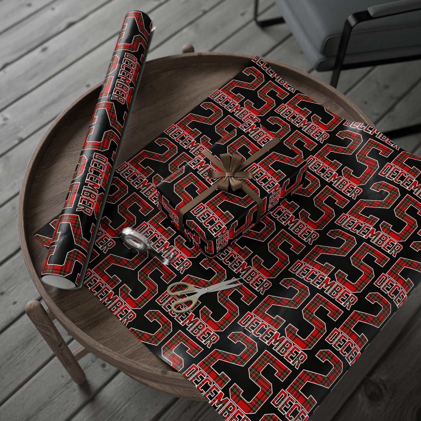 Wrapping Paper — Holiday Plaid ‘Merry’ Design