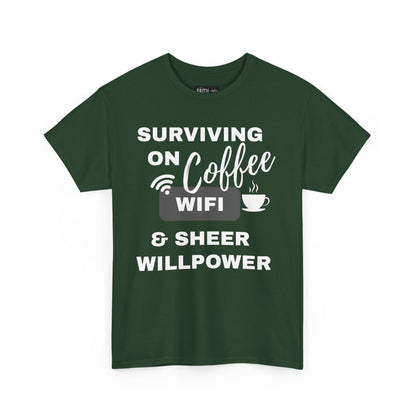 Surviving on Coffee Tee - Unisex Heavy Cotton Shirt, Funny Gift for Coffee Lovers, Perfect for Everyday Wear, Birthday & Holidays
