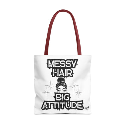 FaithStyles Tote Bag — "Messy Hair Big Attitude" Graphic Tote for Stylish Women