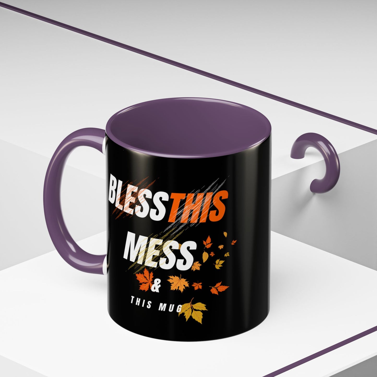 Bless This Mess Coffee Mug, Autumn Mug, Funny Mug Gift, Black Ceramic Mug, Fall Coffee Cup
