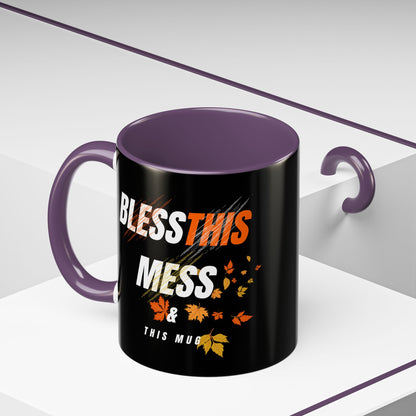 Bless This Mess Coffee Mug, Autumn Mug, Funny Mug Gift, Black Ceramic Mug, Fall Coffee Cup