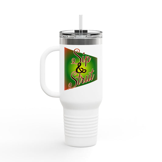 Vibrant Insulated Travel Mug - Sip & Strut, Perfect for Coffee Lovers, Road Trips, Outdoor Adventures, Gift for Holidays, Motivational Mug