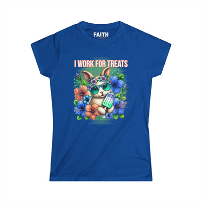 Women's Graphic Tee, I Work for Treats Dog Lover Shirt, Cute Pet T-Shirt, Floral Dog Art Tee, Gift for Dog Moms, Summer Tee