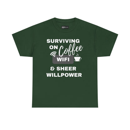 Surviving on Coffee Tee - Unisex Heavy Cotton Shirt, Funny Gift for Coffee Lovers, Perfect for Everyday Wear, Birthday & Holidays