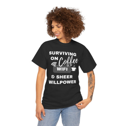 Surviving on Coffee Tee - Unisex Heavy Cotton Shirt, Funny Gift for Coffee Lovers, Perfect for Everyday Wear, Birthday & Holidays