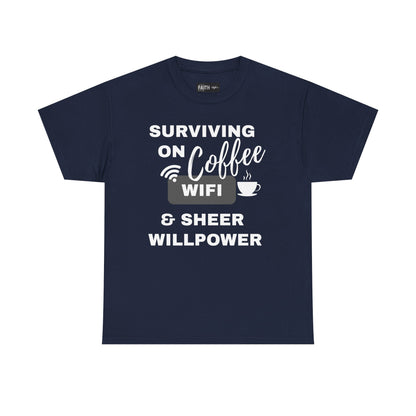 Surviving on Coffee Tee - Unisex Heavy Cotton Shirt, Funny Gift for Coffee Lovers, Perfect for Everyday Wear, Birthday & Holidays