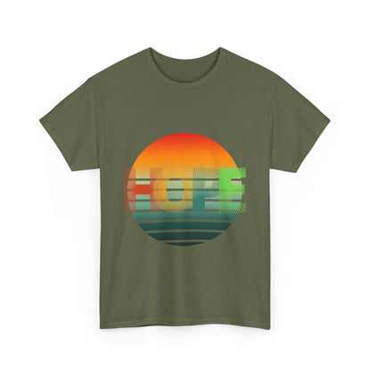 "HOPE" Sunset Vibes Unisex Cotton Tee, Summer T-Shirt, Gift for Him/Her, Casual Wear, Beach Day Outfit, Eco-Friendly Fashion