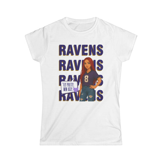 Ravens Fan Women's Softstyle Tee, Sports Apparel, Gift for Fans, Casual Wear, Game Day Outfit, Football Merchandise