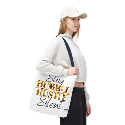 FaithStyles Stay Humble Hustle Silent Tote Bag — Motivational Leopard Print Canvas Tote