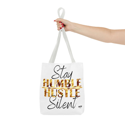 FaithStyles Stay Humble Hustle Silent Tote Bag — Motivational Leopard Print Canvas Tote