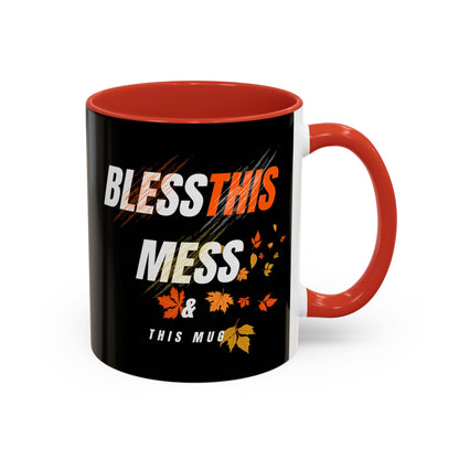 Bless This Mess Coffee Mug, Autumn Mug, Funny Mug Gift, Black Ceramic Mug, Fall Coffee Cup