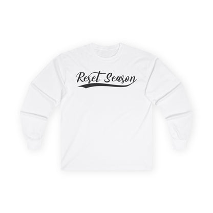 Long Sleeve Tee — "Reset Season" Script Graphic