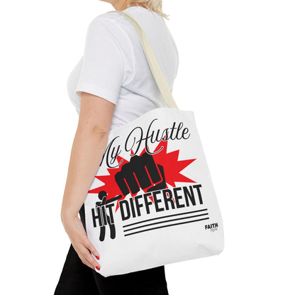 FaithStyles Motivational 'My Hustle, Hit Different' Graphic Tote Bag
