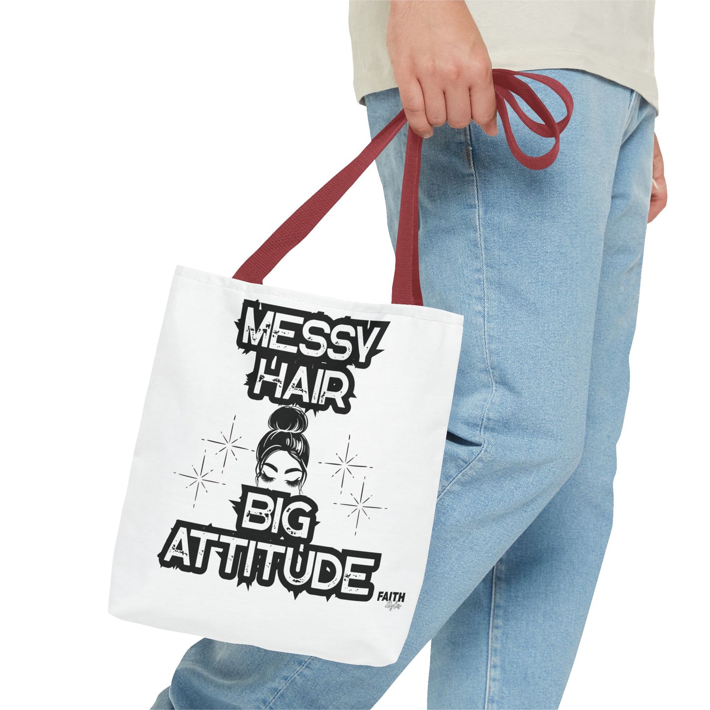 FaithStyles Tote Bag — "Messy Hair Big Attitude" Graphic Tote for Stylish Women