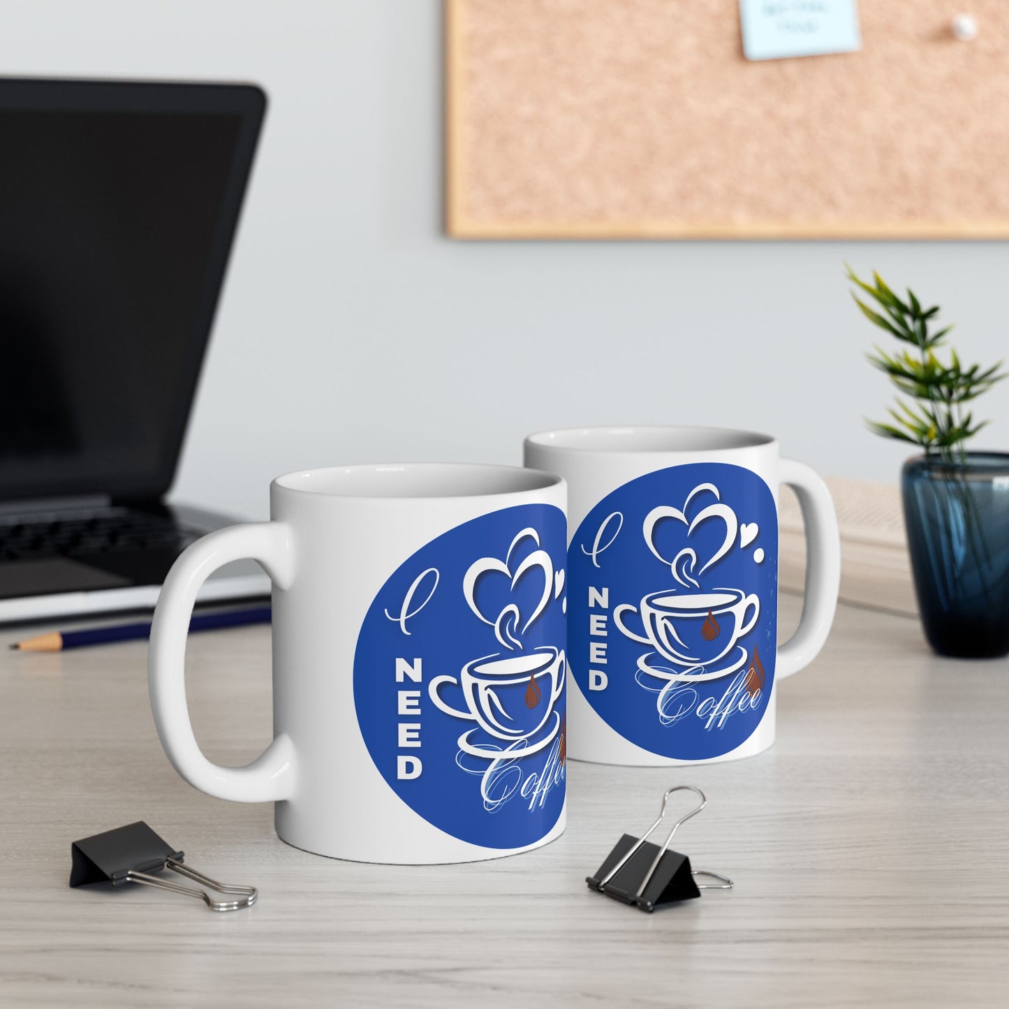 FaithStyles Coffee Mug - "I Need Coffee" Blue Ceramic Mug (11oz & 15oz)