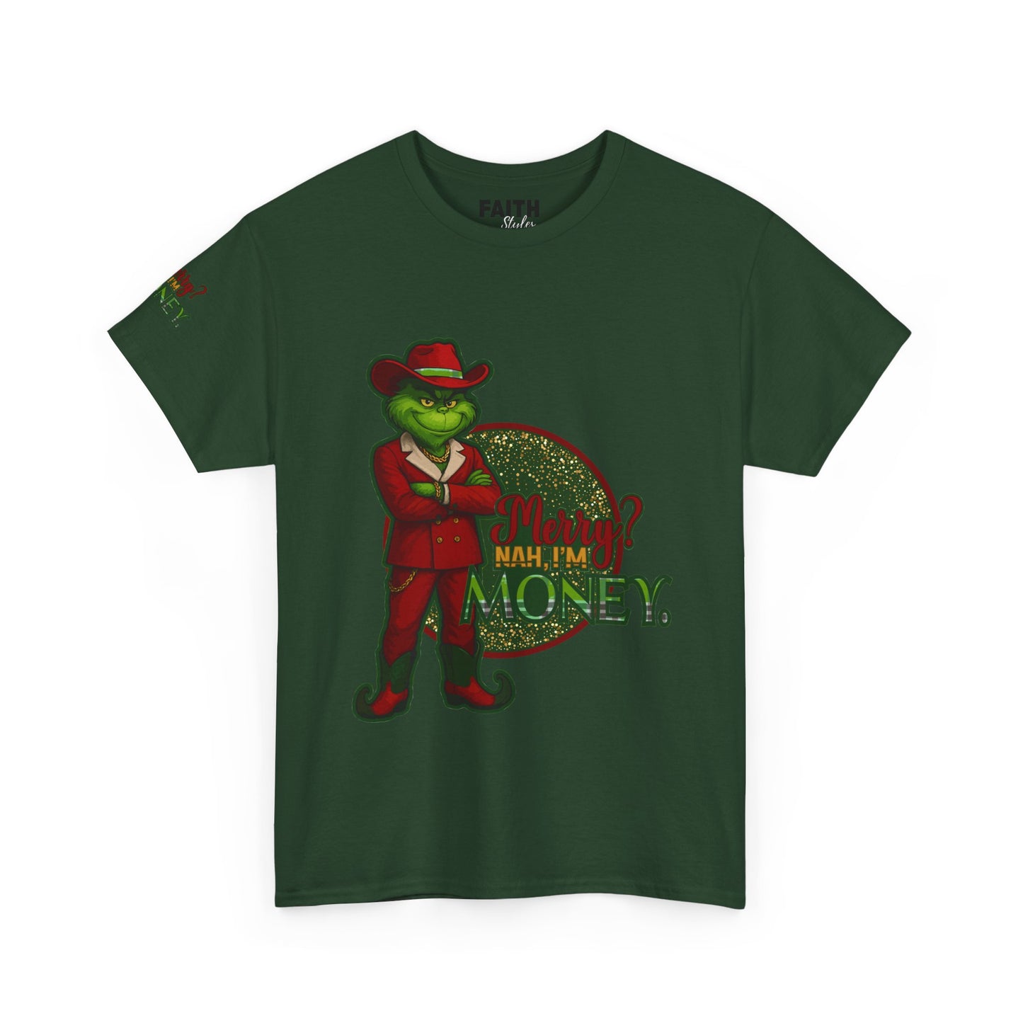 Grinch Inspired in Red Suit Tee — "Nah, I’m Money" Christmas Graphic T-Shirt