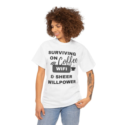 Surviving on Coffee Tee - Unisex Heavy Cotton Shirt, Funny Gift for Coffee Lovers, Perfect for Everyday Wear, Birthday & Holidays