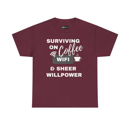 Surviving on Coffee Tee - Unisex Heavy Cotton Shirt, Funny Gift for Coffee Lovers, Perfect for Everyday Wear, Birthday & Holidays