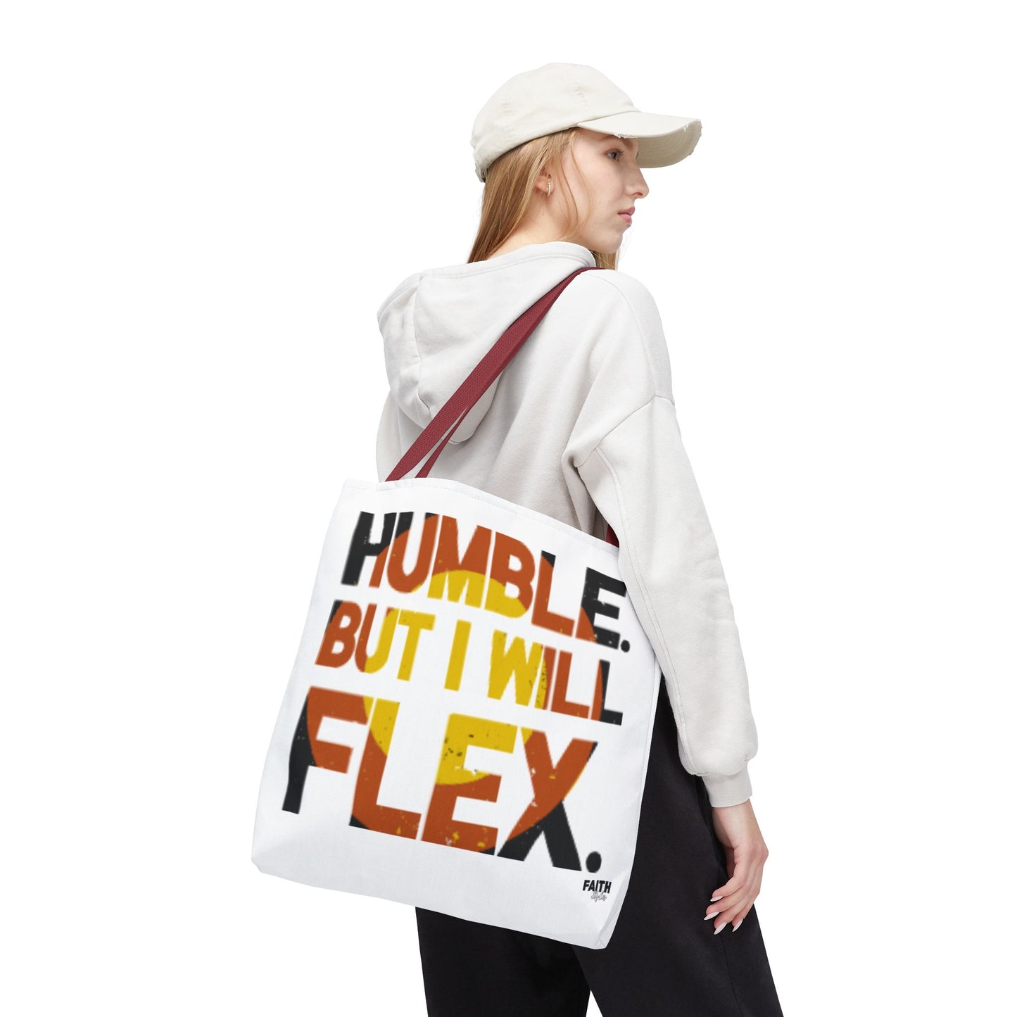 FaithStyles Tote Bag — “Humble But I Will Flex” Graphic Tote, Motivational Everyday Bag