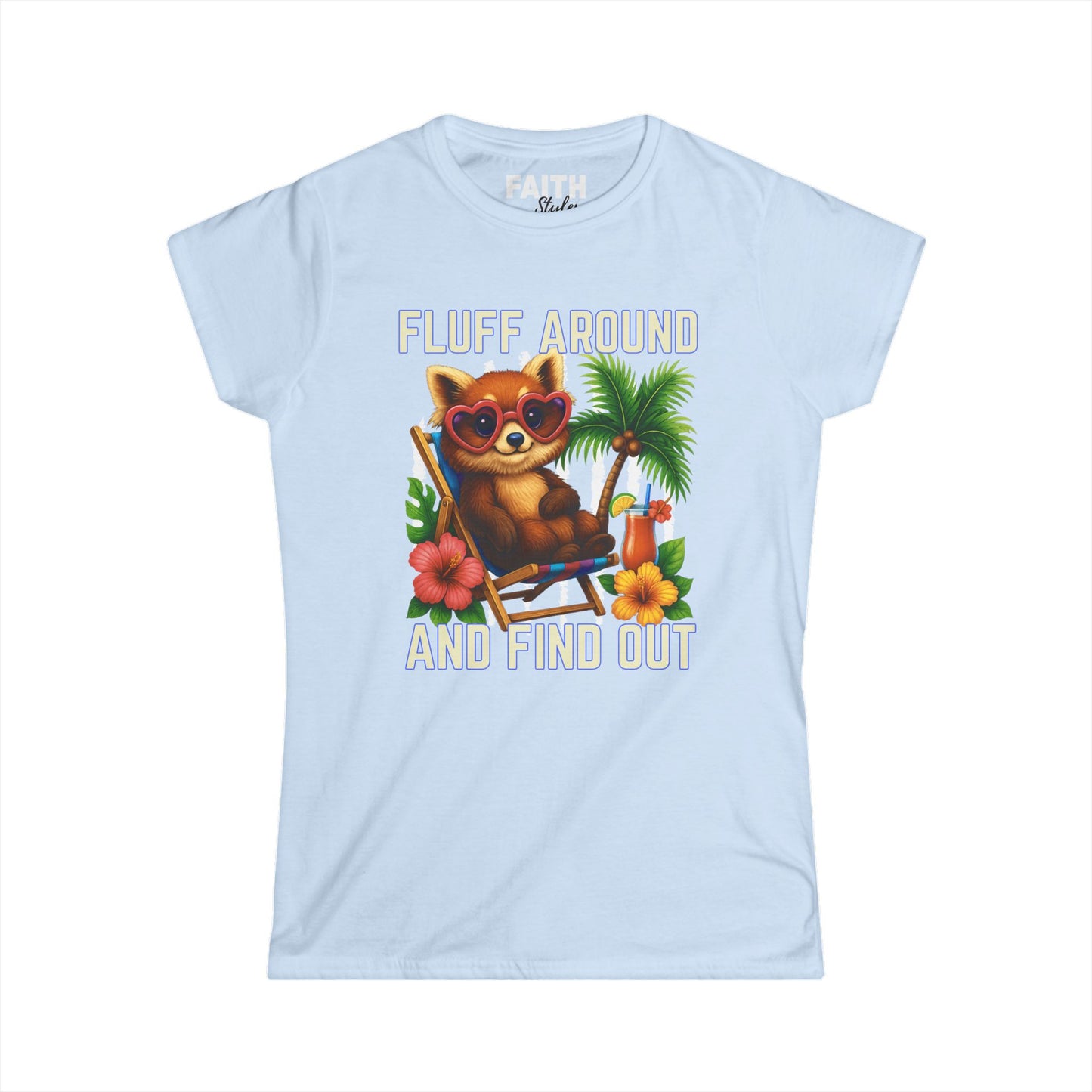 Charming Cat Themed Women's Softstyle Tee | Summer Vibes T-Shirt, Cute Cat Top, Beachy Fun Shirt, Gift for Cat Lovers, Relaxed Wear