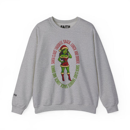 Holiday Goblin Girl Crewneck Sweatshirt — 'Favorite Snack' Christmas Sweatshirt