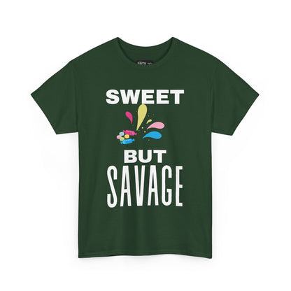 Sweet but Savage Grandma Cotton Tee | Fun Gift for Trendsetters, Everyday Wear, Birthday Party, and Casual Outings