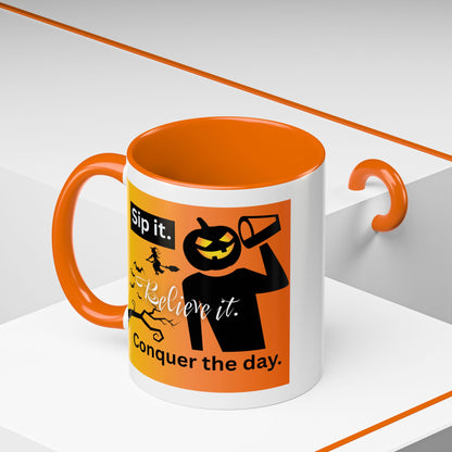 Halloween-Themed Coffee Mug, Sip It Believe It Conquer the Day, Fall Decor, Gift for Pumpkin Lovers, Autumn Kitchenware