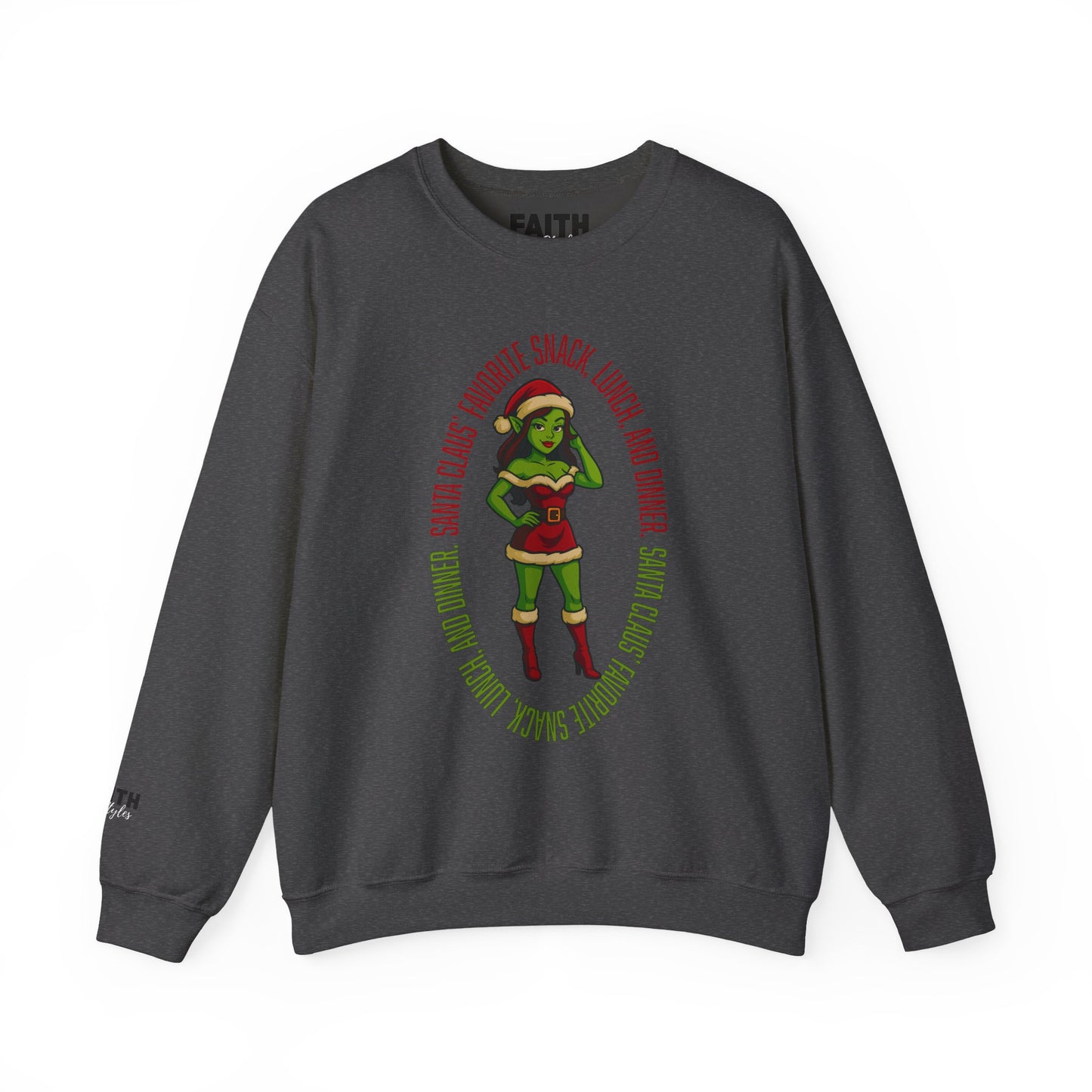 Holiday Goblin Girl Crewneck Sweatshirt — 'Favorite Snack' Christmas Sweatshirt