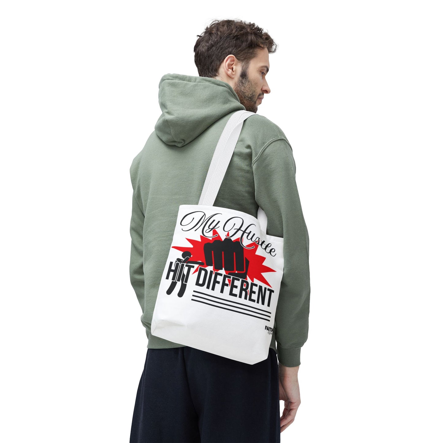 FaithStyles Motivational 'My Hustle, Hit Different' Graphic Tote Bag
