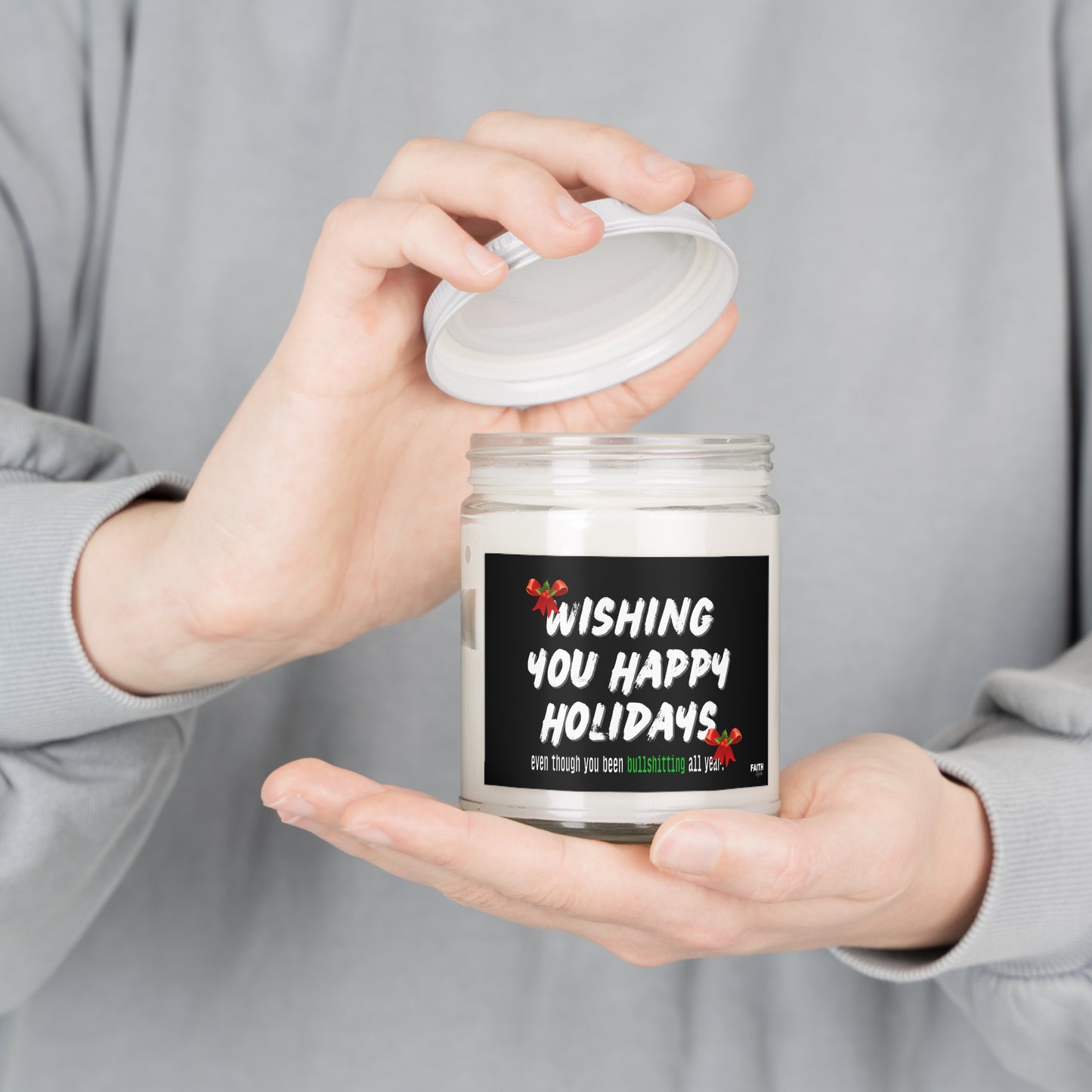 Holiday Soy Candle — "Wishing You Happy Holidays" 9oz Scented Jar