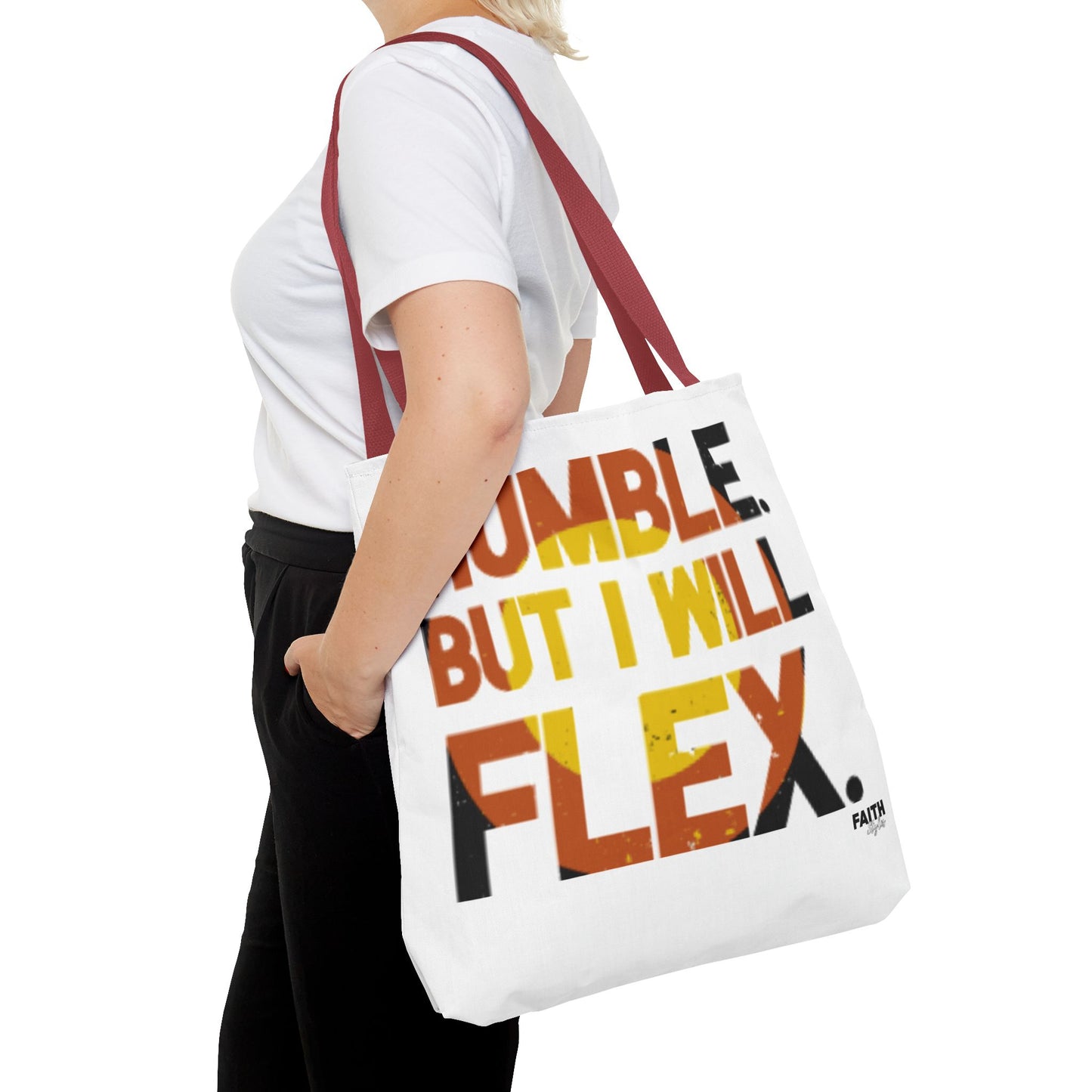 FaithStyles Tote Bag — “Humble But I Will Flex” Graphic Tote, Motivational Everyday Bag