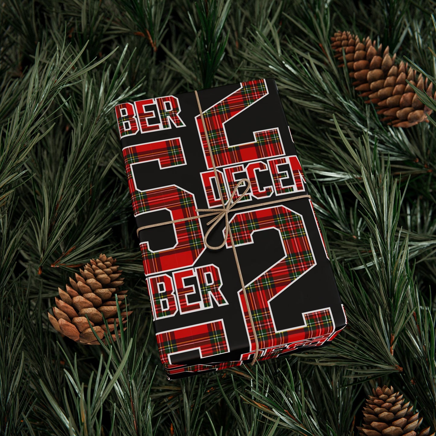 Wrapping Paper — Holiday Plaid ‘Merry’ Design