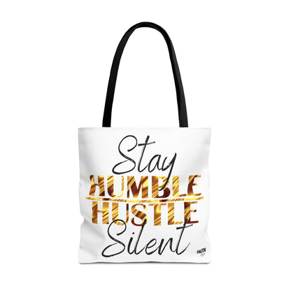 FaithStyles Stay Humble Hustle Silent Tote Bag — Motivational Leopard Print Canvas Tote