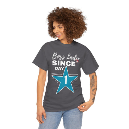 Boss Lady Since Day 1 Tee - Unisex Heavy Cotton Shirt, Perfect for Bosses, Gifts, Celebrations, Fun Occasions, Casual Wear