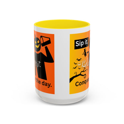Halloween-Themed Coffee Mug, Sip It Believe It Conquer the Day, Fall Decor, Gift for Pumpkin Lovers, Autumn Kitchenware