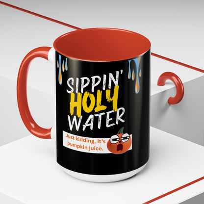 Sippin' Holy Water Coffee Mug, Funny Pumpkin Juice Mug, Halloween Coffee Cup, Unique Gift for Fall, Cute Office Mug, Quirky Kitchenware