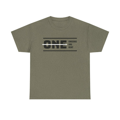 Male's Heavy Cotton Tee - 'ONE' Conscious Soul Heart | Casual Apparel, Gift for Mindfulness, Inspirational Wear, Summer Tee, Everyday Style