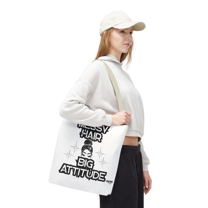 FaithStyles Tote Bag — "Messy Hair Big Attitude" Graphic Tote for Stylish Women