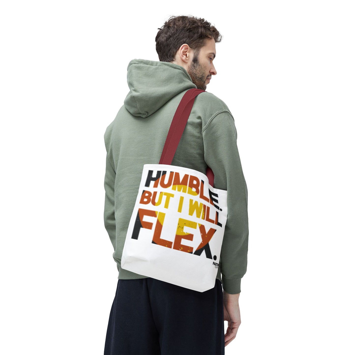 FaithStyles Tote Bag — “Humble But I Will Flex” Graphic Tote, Motivational Everyday Bag