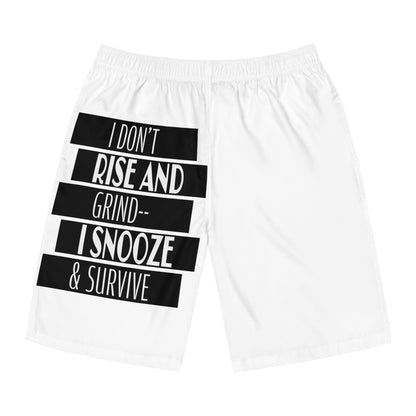 Snooze & Survive Board Shorts, Cool Beach Wear, Summer Vacation Swimwear, Gift for Him, Lazy Days Shorts, Vacation Essentials