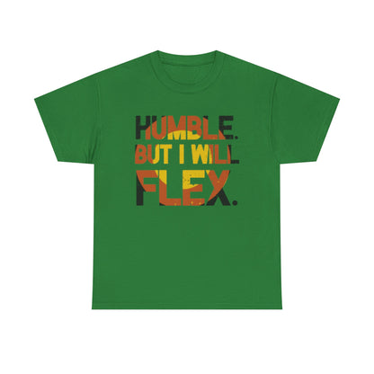 Male Heavy Cotton Tee - 'Humble. But I Will Flex.' Motivational Shirt, Gift for Fitness Lovers, Casual Top, Birthday Gift, Gym Wear