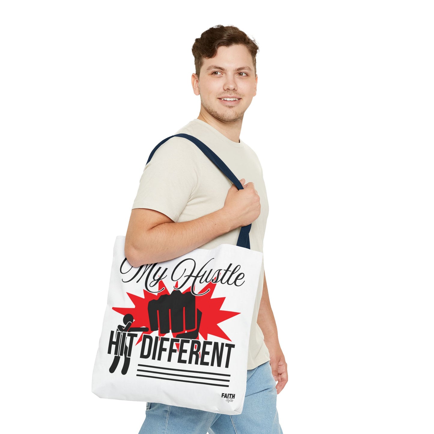 FaithStyles Motivational 'My Hustle, Hit Different' Graphic Tote Bag