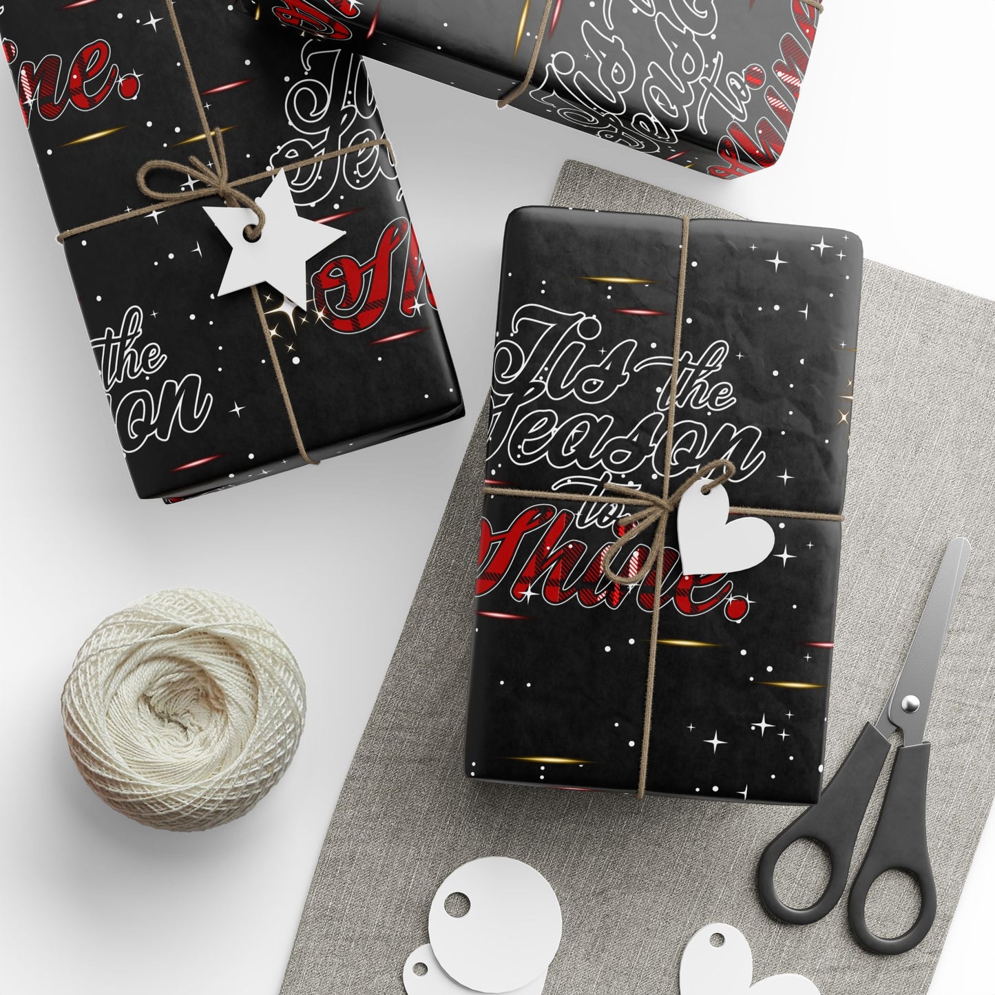 Wrapping Paper Roll — Black Space Pattern with Red 'Ho Ho Ho' Holiday Design