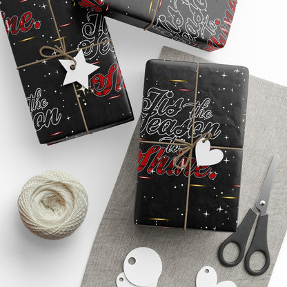 Wrapping Paper Roll — Black Space Pattern with Red 'Ho Ho Ho' Holiday Design