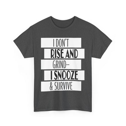 Funny Snooze Survival Tee for Lazy Days, Male's Cotton T-Shirt, Gift for Coffee Lovers, Sleepyhead Apparel, Relaxed Lifestyle Top