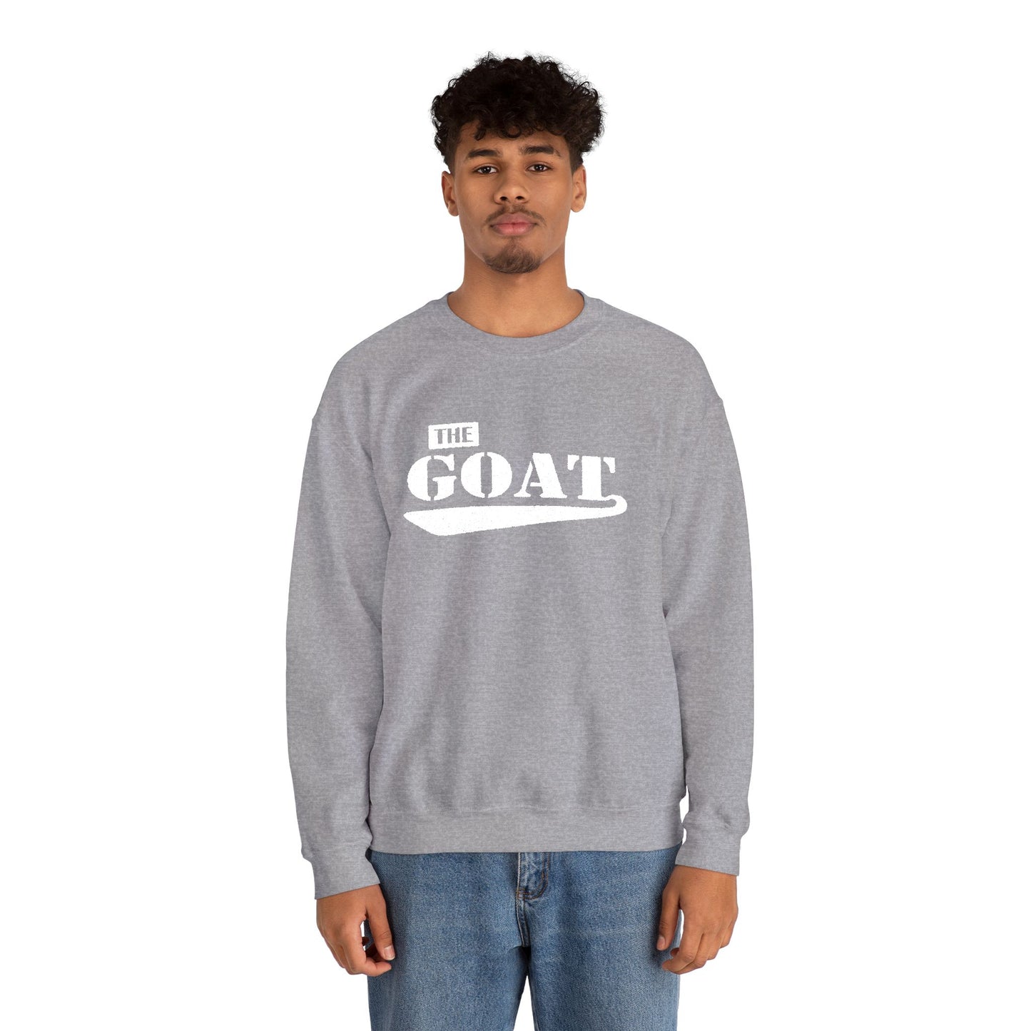 NEW FaithStyles Embroidery The GOAT Crewneck Sweatshirt – Bold White Graphic Pullover