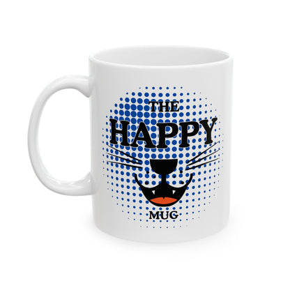 FaithStyles Ceramic Mug — "Happy Mug" Blue Halftone Coffee Cup (11oz & 15oz)