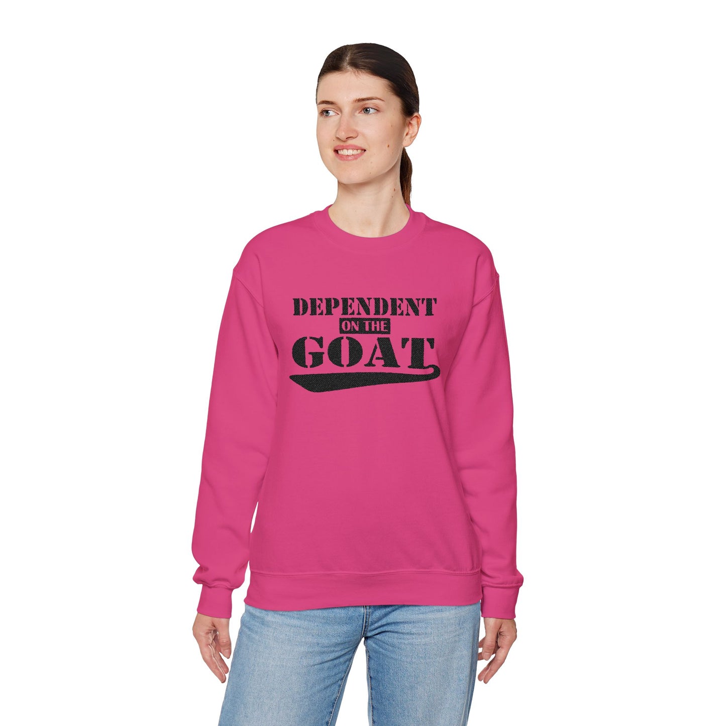 NEW FaithStyles Embroidery Dependent on the GOAT Sweatshirt — Funny Goat Lover Crewneck